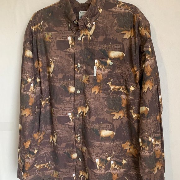 Columbia Hunting Gear Men’s Button Up Large Brown Elk Dear Woods Print Heavyweig - Picture 2 of 12